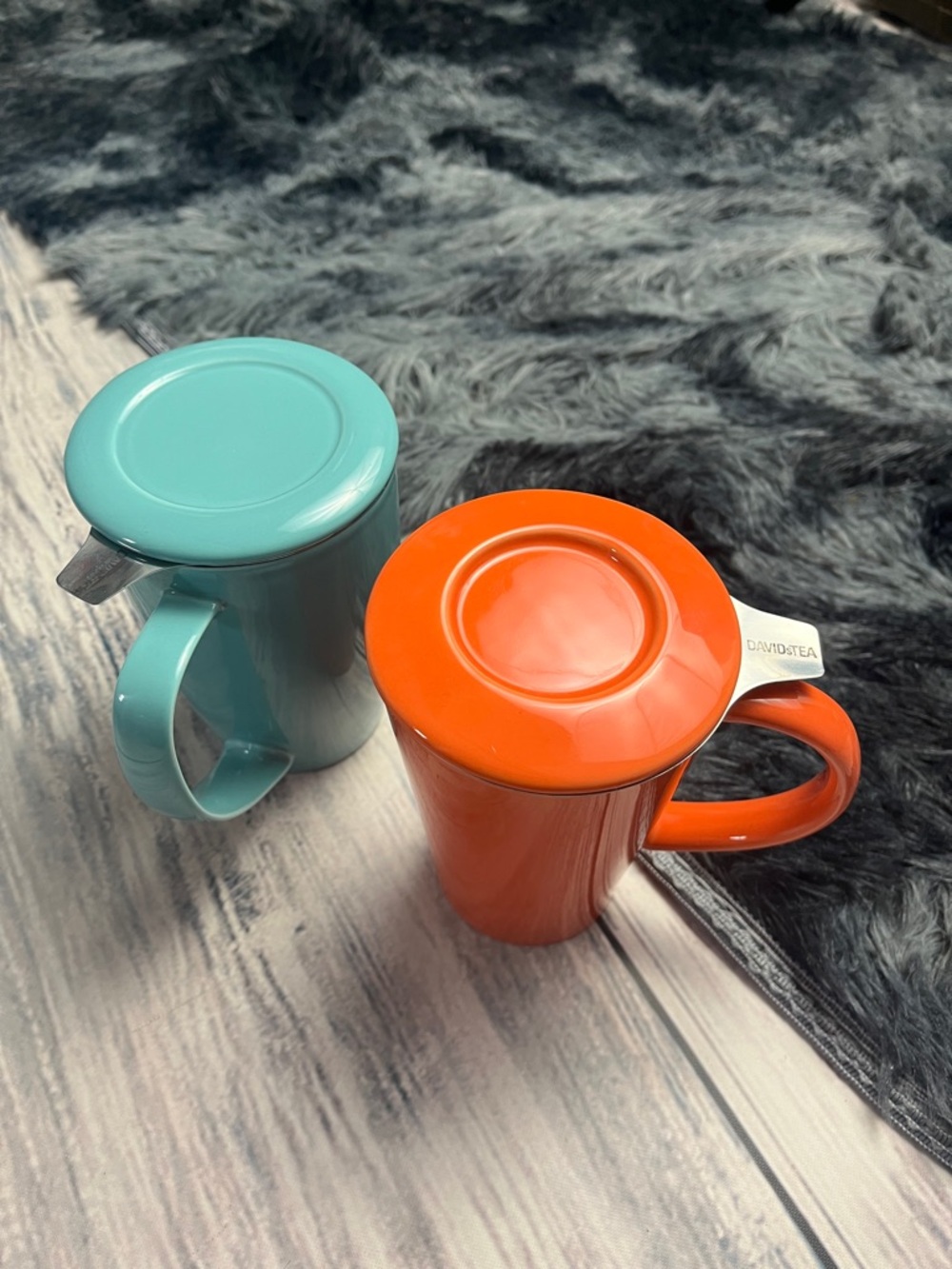 Ceramic Davids Tea Infuser Mug - Orange and Teal